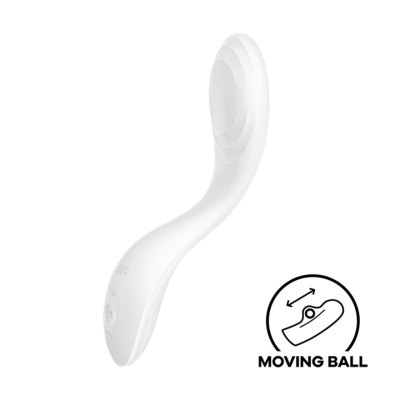 Dispositivo branco curvado com textura lisa e ícone 'MOVING BALL'