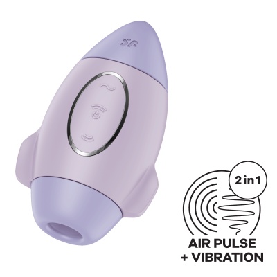 Dispositivo lilás formato foguete com botão oval e texto 2 in 1 AIR PULSE + VIBRATION