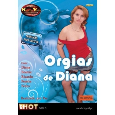 Capa de DVD com mulher em blusa vermelha e título Orgia de Diana
