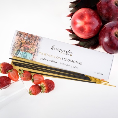 Caixa de incenso tentación com feromonas, incensos, morangos e maçãs