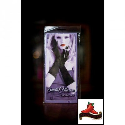 Luvas pretas da Estella Collection em embalagem com imagem de mulher loira