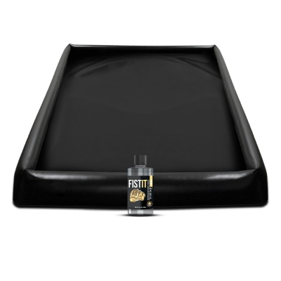 Tapete de couro sintético preto acolchoado com frasco de líquido FISTIT