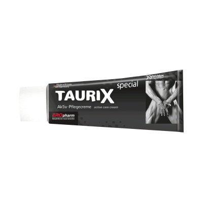 Tubo de creme ativo TAURIX special preto e branco com imagem de torso masculino em tom cinza