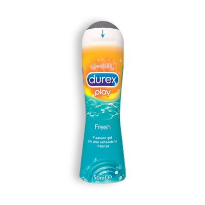 Frasco de gel lubrificante Durex Play Fresh azul e amarelo