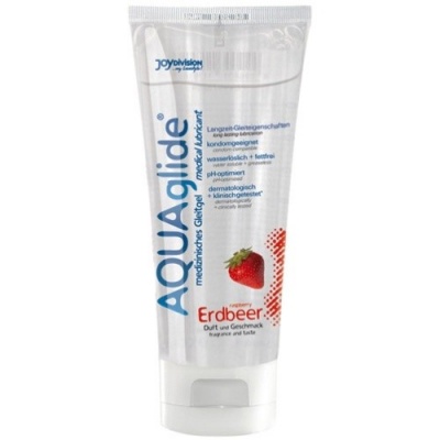 Frasco de gel lubrificante com embalagem transparente e imagem de morango