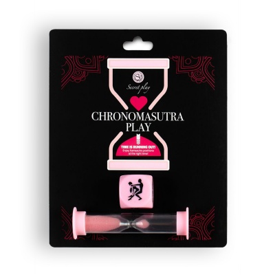 Relógio de areia e dado rosa em embalagem preta Chronomasutra Play