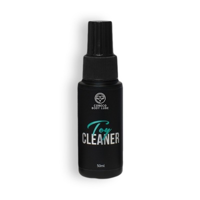 Frasco preto de 50 ml rotulado com Toy Cleaner