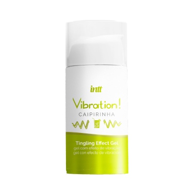 Frasco de gel Vibration! Caipirinha da marca intt com tampa branca e corpo branco e verde