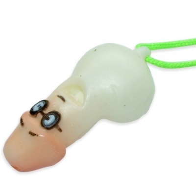 Boneco caricatural em plástico com cordão verde fluorescente 