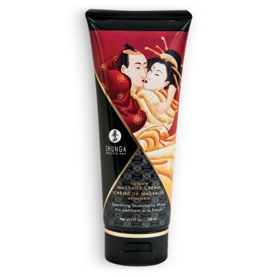 Tubo de creme de massagem Shunga com design artístico japonês e texto em inglês