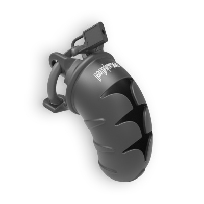 Dispositivo preto com trava e texto MASTERMIND