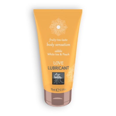 Frasco amarelo e laranja de lubrificante com tampa castanha