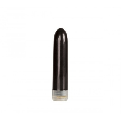 Vibrador preto com base prateada translúcida em fundo branco