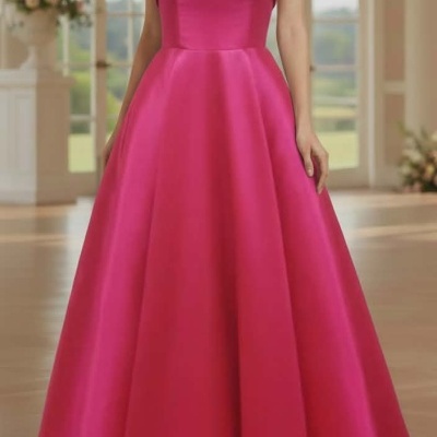 Vestido de festa longo fúcsia sem alças com saia rodada