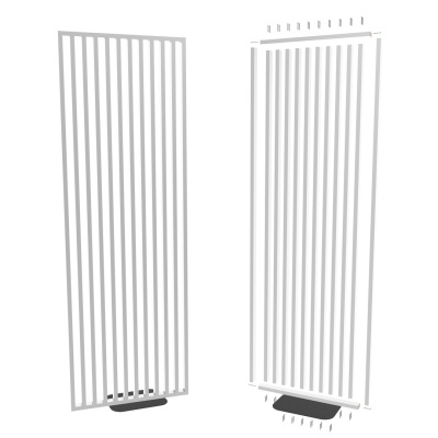 Dois radiadores verticais brancos com base preta.