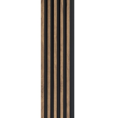 Painel vertical em madeira e preto fosco com tiras alternadas