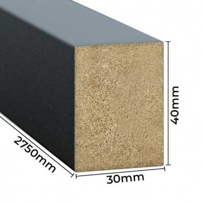 Perfil de madeira revestido preto com dimensões