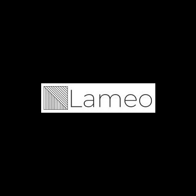 Logótipo da marca Lameo com padrão diagonal preto