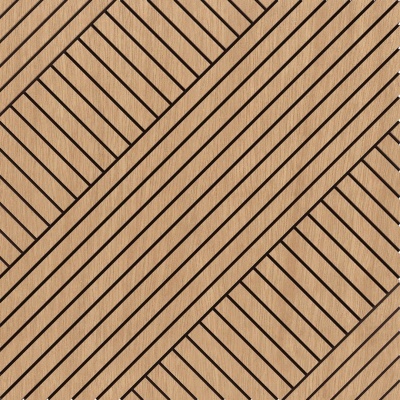 painel decorativo em madeira clara com padrão geométrico em linhas pretas