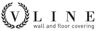 Logótipo da marca VLINE com ramo de louros e texto 'wall and floor covering'