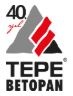 Logótipo triangular vermelho e preto com texto '40 años TEPE BETOPAN' em fundo branco