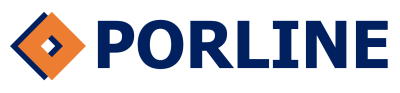 Logótipo PORLINE com ícone laranja e azul
