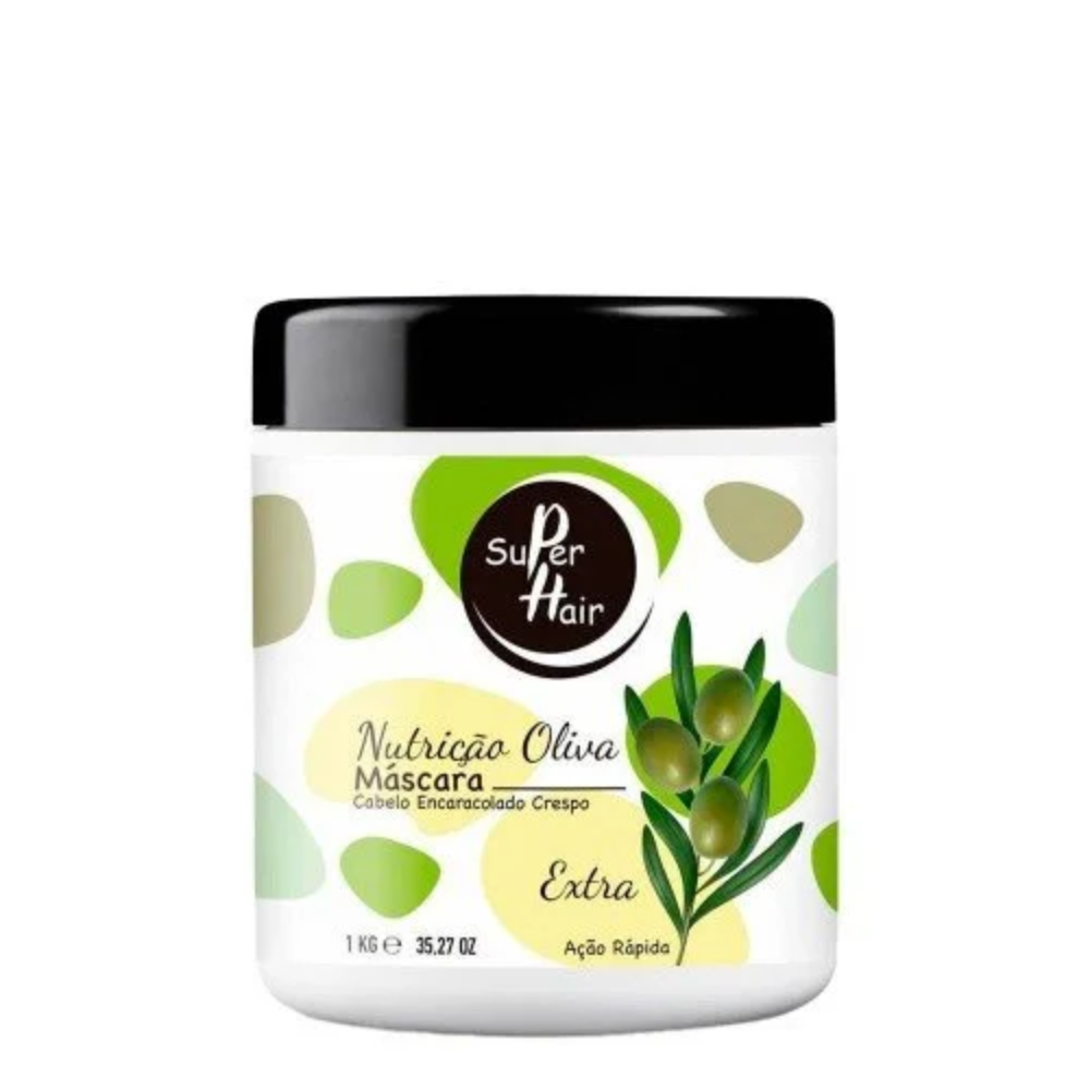 Real Natura – Super Hair – Máscara Nutrição Oliva Cabelo Crespo 1Kg | Ref. 8101 Frasco de máscara capilar nutrição oliva para cabelo crespo da marca Super Hair