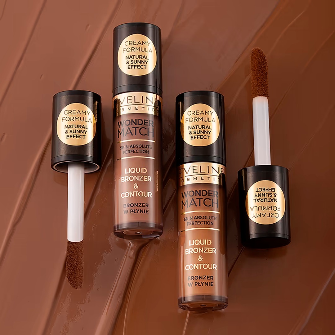 Eveline Cosmetics Wonder Match Brozeador e contorno líquidos Tubos de bronzeador líquido Eveline Cosmetics Wonder Match com aplicador de esponja