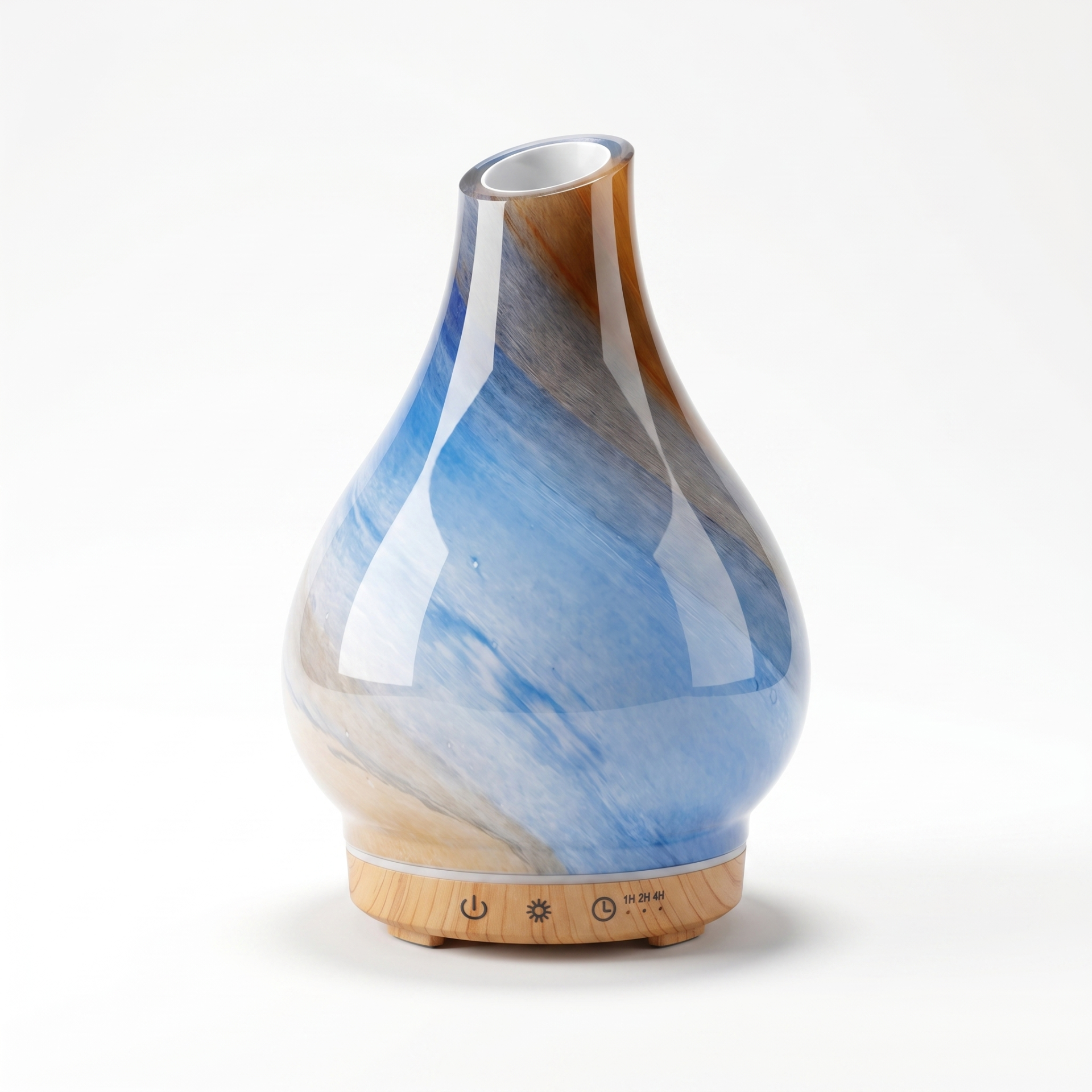 Difusor de Aroma – Ambiente Perfumado e Relaxante | Ref.864467 Difusor de aroma em vidro azul e bege com base de madeira clara.