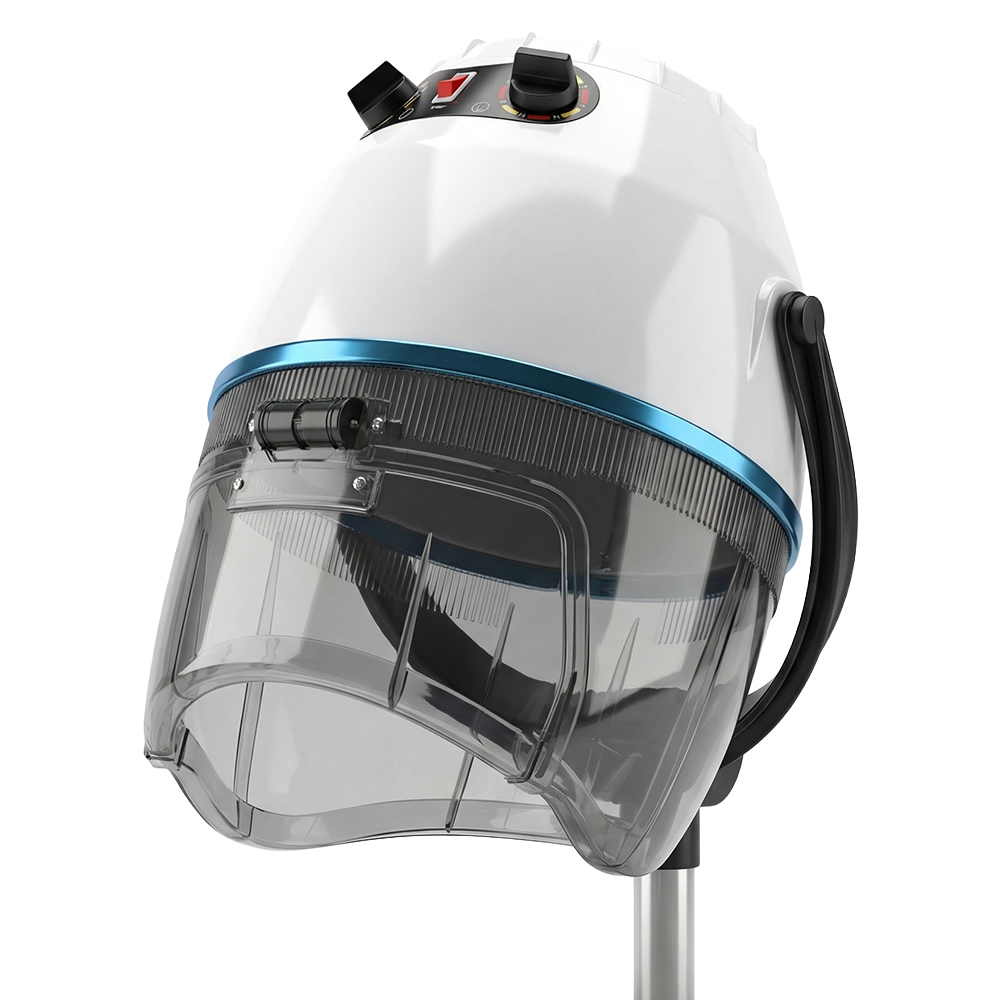 Secador de Cabelo Profissional Com Função Quente & Frio– 1000W | Ref.864058 Cabeça de secador de cabelo profissional branco com detalhes em azul e preto e visor plástico transparente