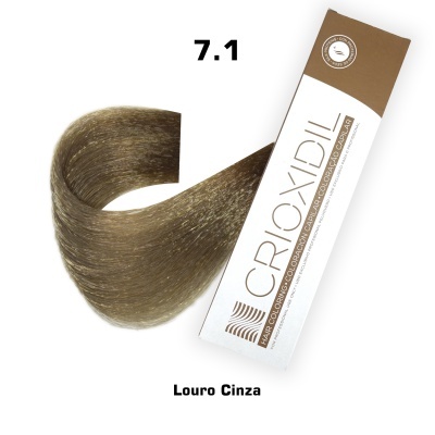 Tinte de cabelo Croxodil Louro Cinza 7.1 em embalagem branca e castanha