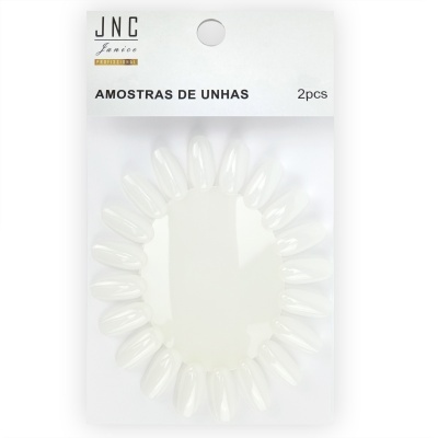 Amostras de unhas transparentes em cartão branco da marca JNC Jamice