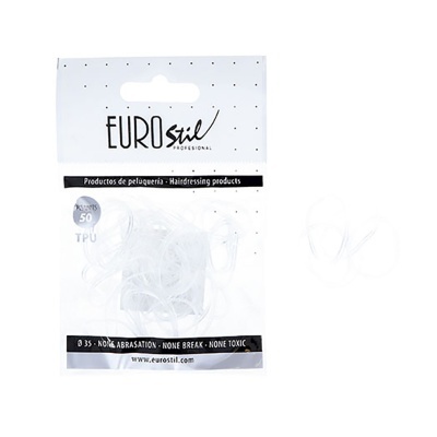 Elásticos de cabelo transparentes numa embalagem da Eurostil