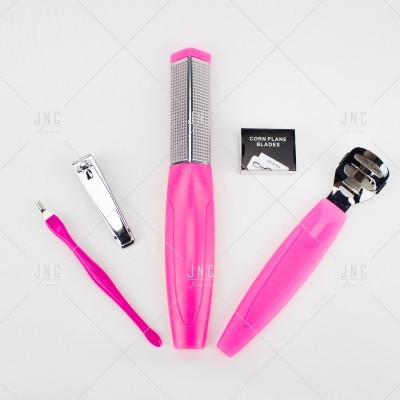 Conjunto de ferramentas para cuidados dos pés com coldre em rosa e metal prateado