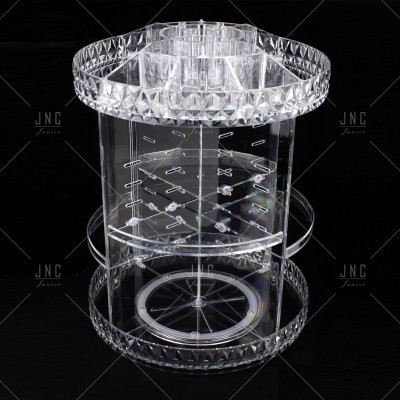 Expositor redondo transparente em acrílico com divisórias e base facetada