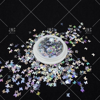 Confetes holográficos em forma de borboleta e recipiente branco