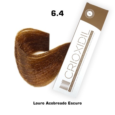 Tonalizante CROXIDIL Louro Acobreado Escuro 6.4 com amostra de cor castanho acobreado.