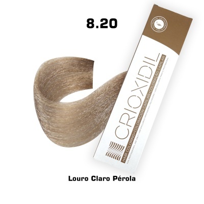 Embalagem de tinta de cabelo CroxDIL Louro Claro Pérola 8.20 com faixa de cor castanha clara perolada