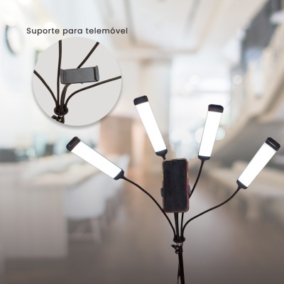 Suporte de telemóvel com cinco braços de luz LED