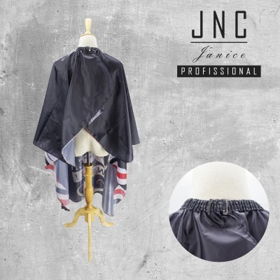 Capa preta de cabeleireiro com interior estampado em manequim