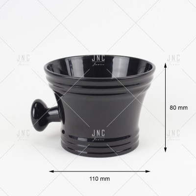 Taça de barbear preta com acabamento brilhante e alça