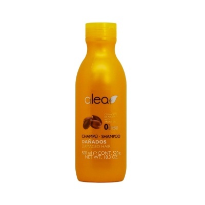 Frasco amarelo de champô alea para cabelo danificado