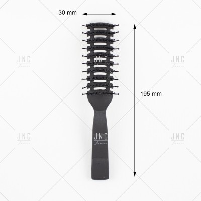 Escova de cabelo preta com dentes ventilados e medidas 195 mm x 30 mm