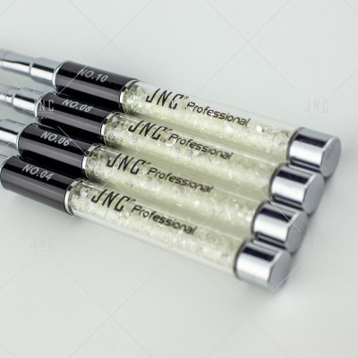 Quatro tubos de vidro com cristais e tampas pretas e cromadas