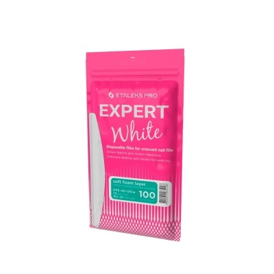 Pacote rosa de lixas de unha descartáveis Staleks Pro Expert White com 100 unidades