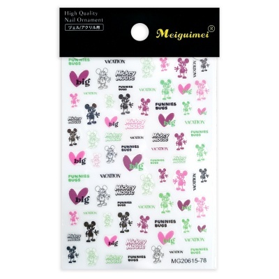 Pacote de autocolantes coloridos para unhas com desenhos do Mickey Mouse e texto