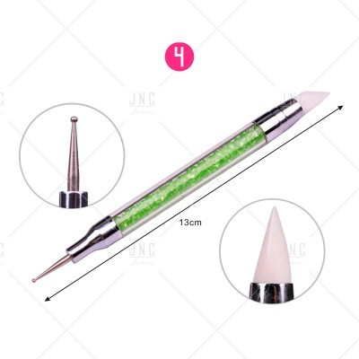 ferramenta de manicure dupla com cristais verdes no corpo