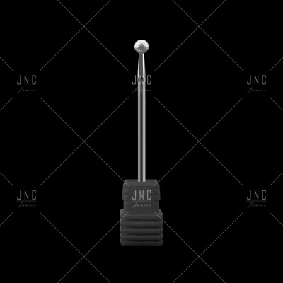 Instrumento metálico cilíndrico com esfera num pedestal preto em fundo negro