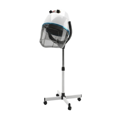 Secador de cabelo profissional de pé com capacete branco e viseira transparente