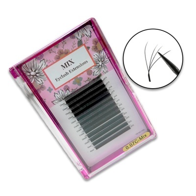 Estojo de extensões de pestanas com embalagem rosa e rótulo MIX Eyelash Extensions